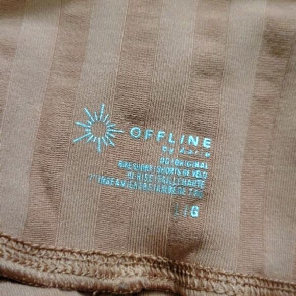 Aerie Offline 2 Piece Workout Set Size Large L Pink Top Shorts Ribbed Stretch - Picture 7 of 7